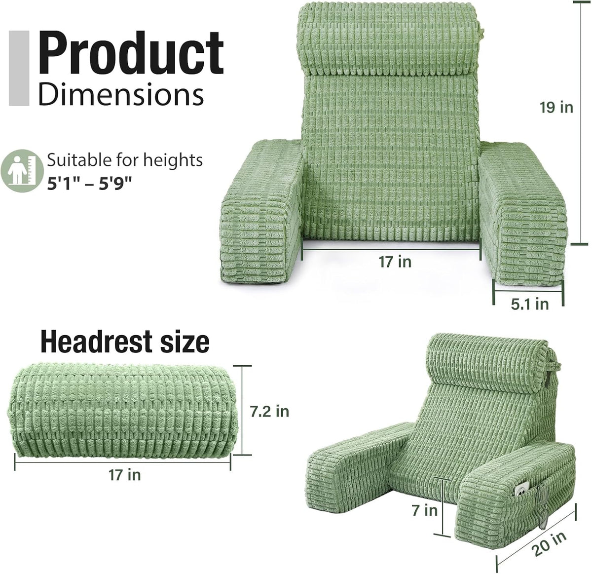 Reading Pillow for Bed Sitting Up with Large Pockets,Modern Style