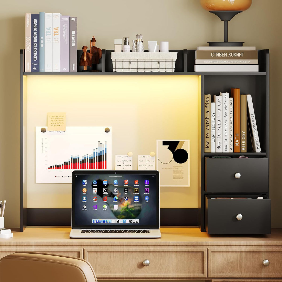 ChooChoo Desktop Bookshelf with LED Lights and 4 Shelves