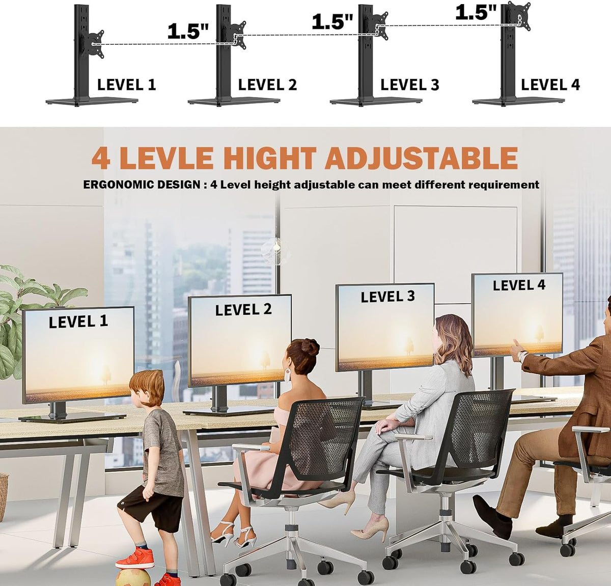 Hemudu 2 Pack Single LCD Computer Monitor Free-Standing Desk Stand Riser for ...