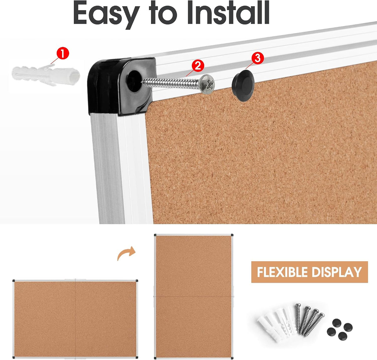 Extra Large Cork Bulletin Board 60" X 36", Foldable Notice Pin Boar...