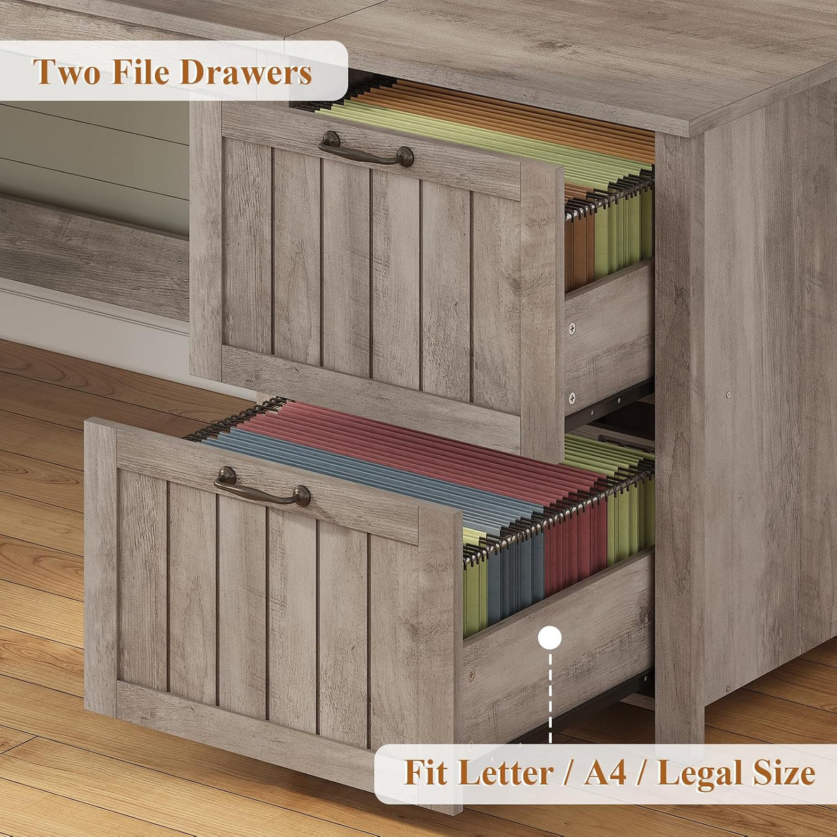 SEDETA 63" Farmhouse Executive Desk with Drawers and Storage Cabinet, Grey