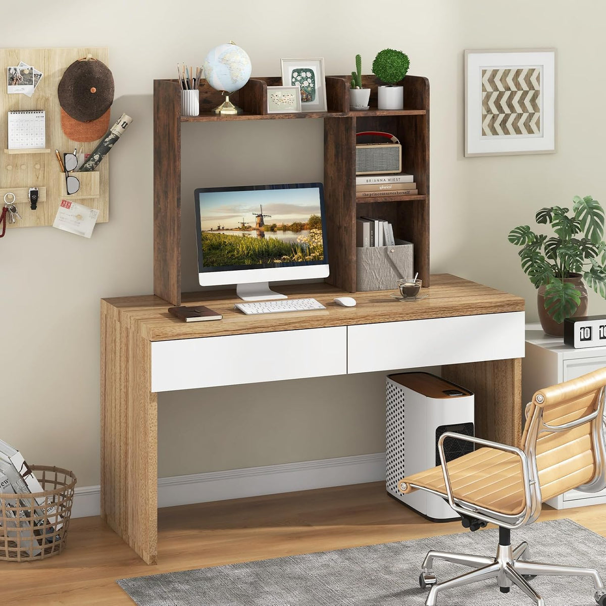 LDAILY Desktop Shelf, Multipurpose Wood Desk Hutch for Max 27" Computer ...