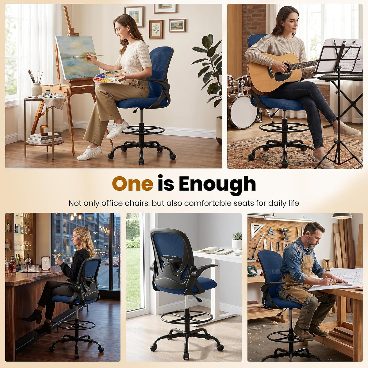 Primy Drafting Chair Tall Office Chair with Flip-up Armrests Executive Ergono...