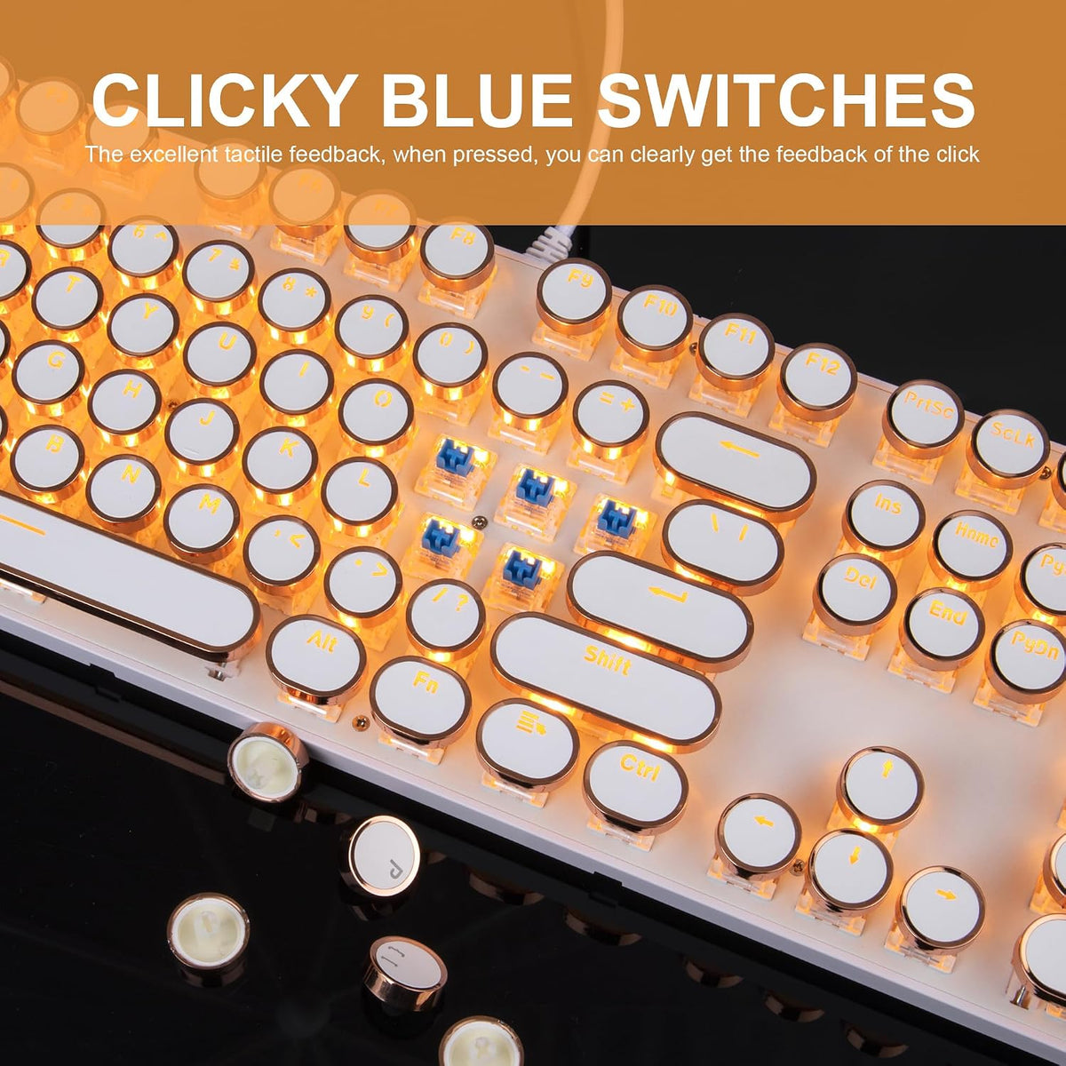 Camiysn Typewriter Style Mechanical Keyboard, Retro Punk Gaming Keyboard with...