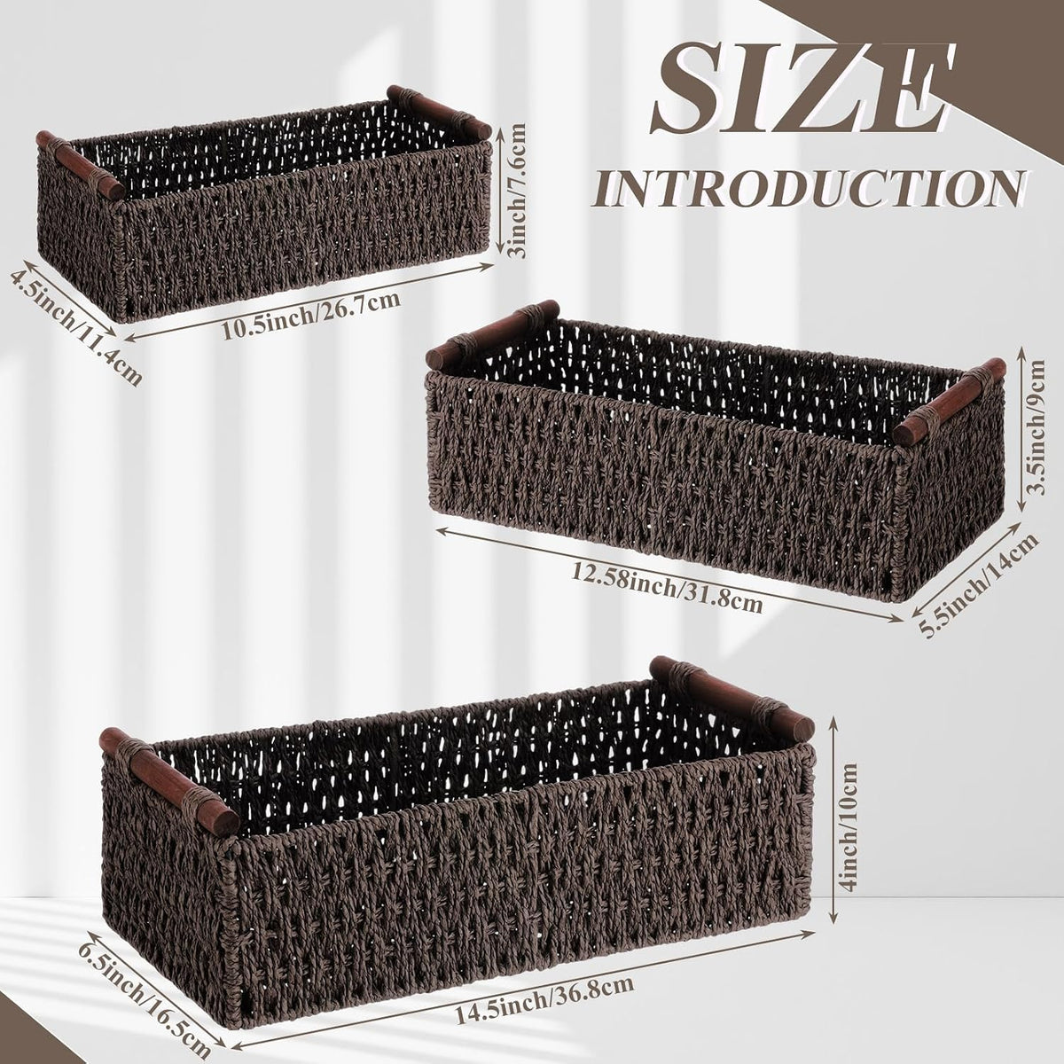 Boao 3 Pcs Boho Storage Wicker Baskets Handmade Woven Decorative Paper Rope B...