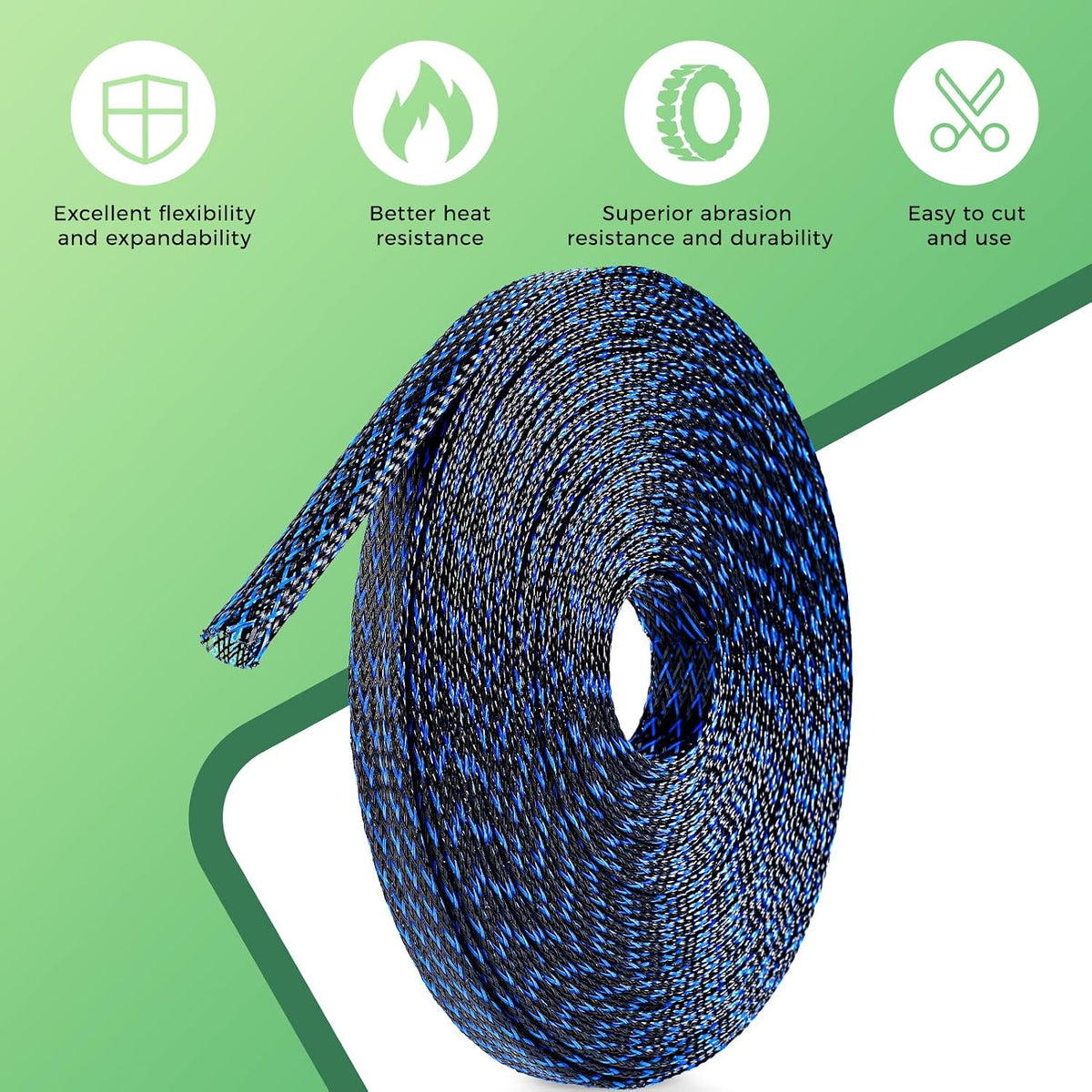 132 ft Expandable Braided Cable Sleeve Wire Loom PET Wire Sleeving,Wrap Manag...