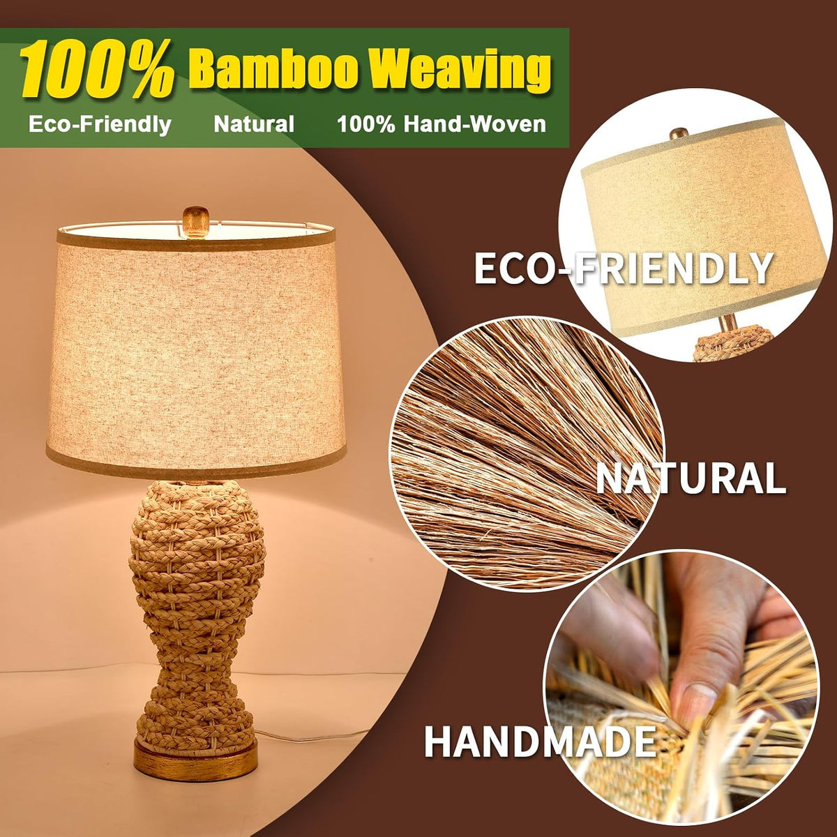 24.4" Boho Table Lamps for Living Room, Bedside Lamp for Nightstands, Ra...