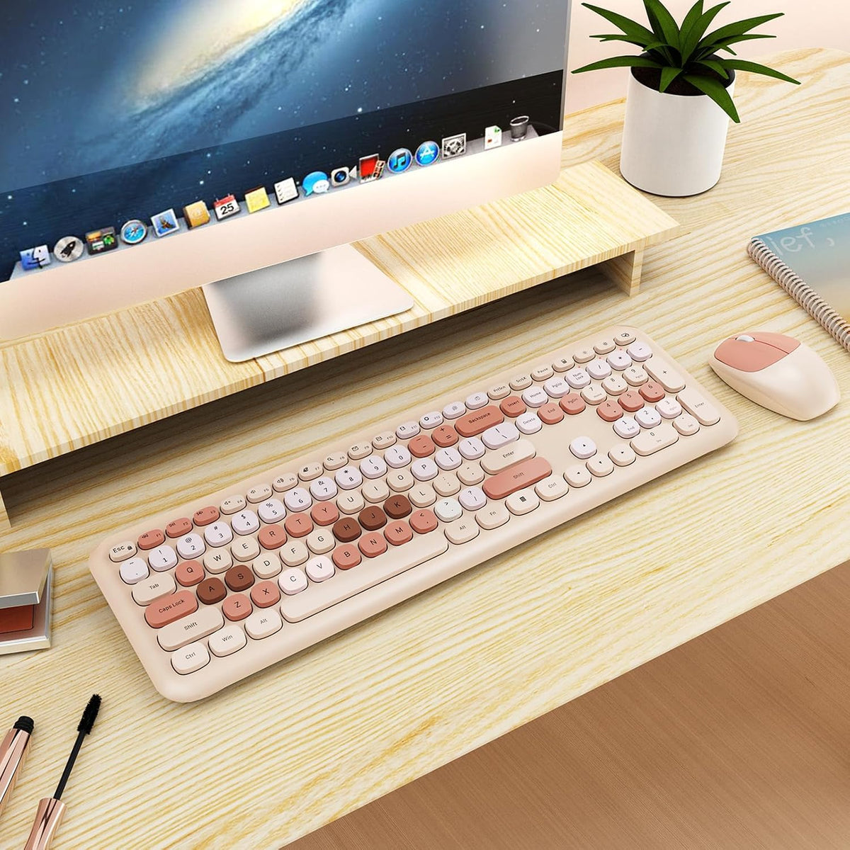 SkyGive Wireless Keyboard and Mouse Combo, Colorful Ergonomic Full Size Retro...