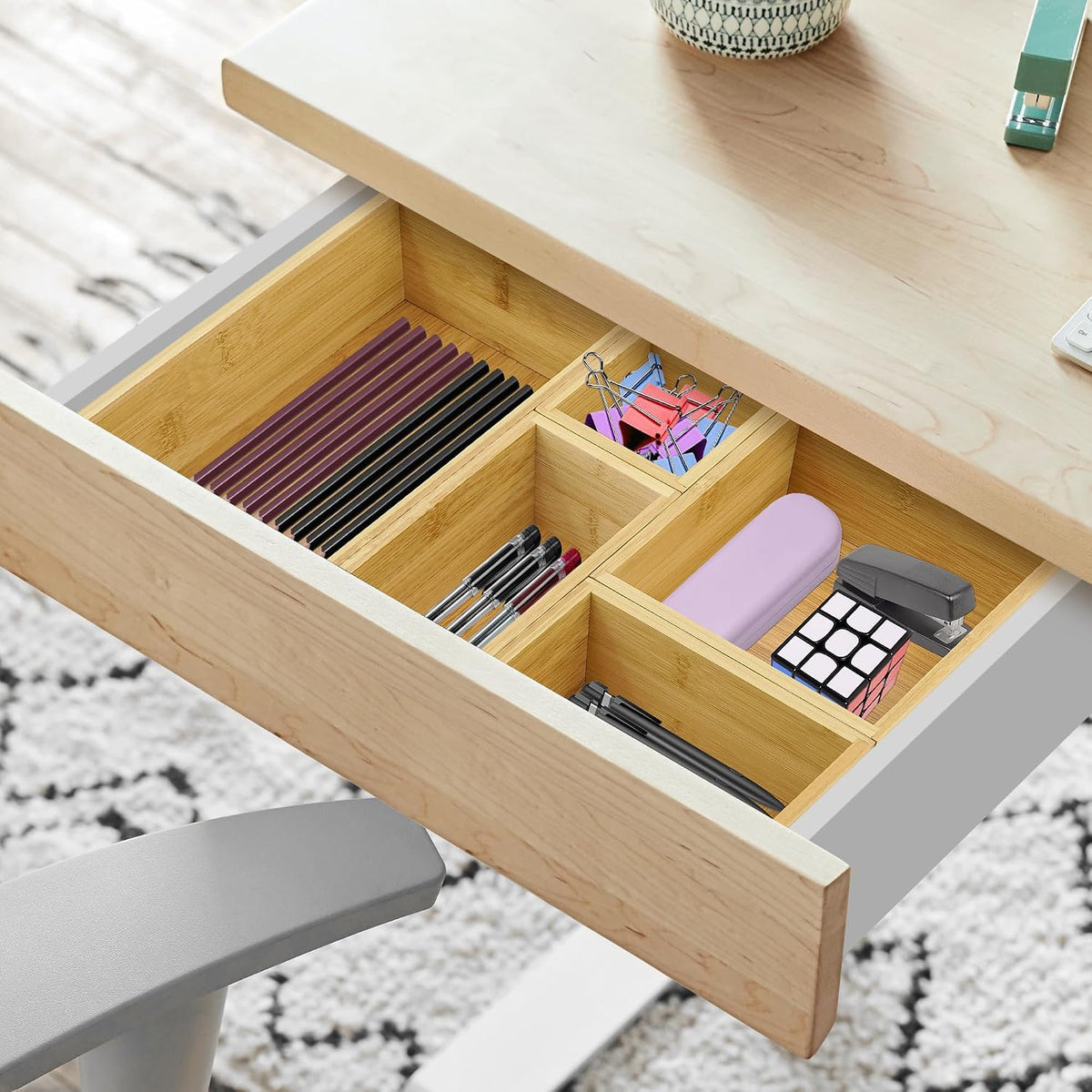 VaeFae 5 PCS Bamboo Drawer Organizers Set, 5-size Organizer Box, Storage Bins...