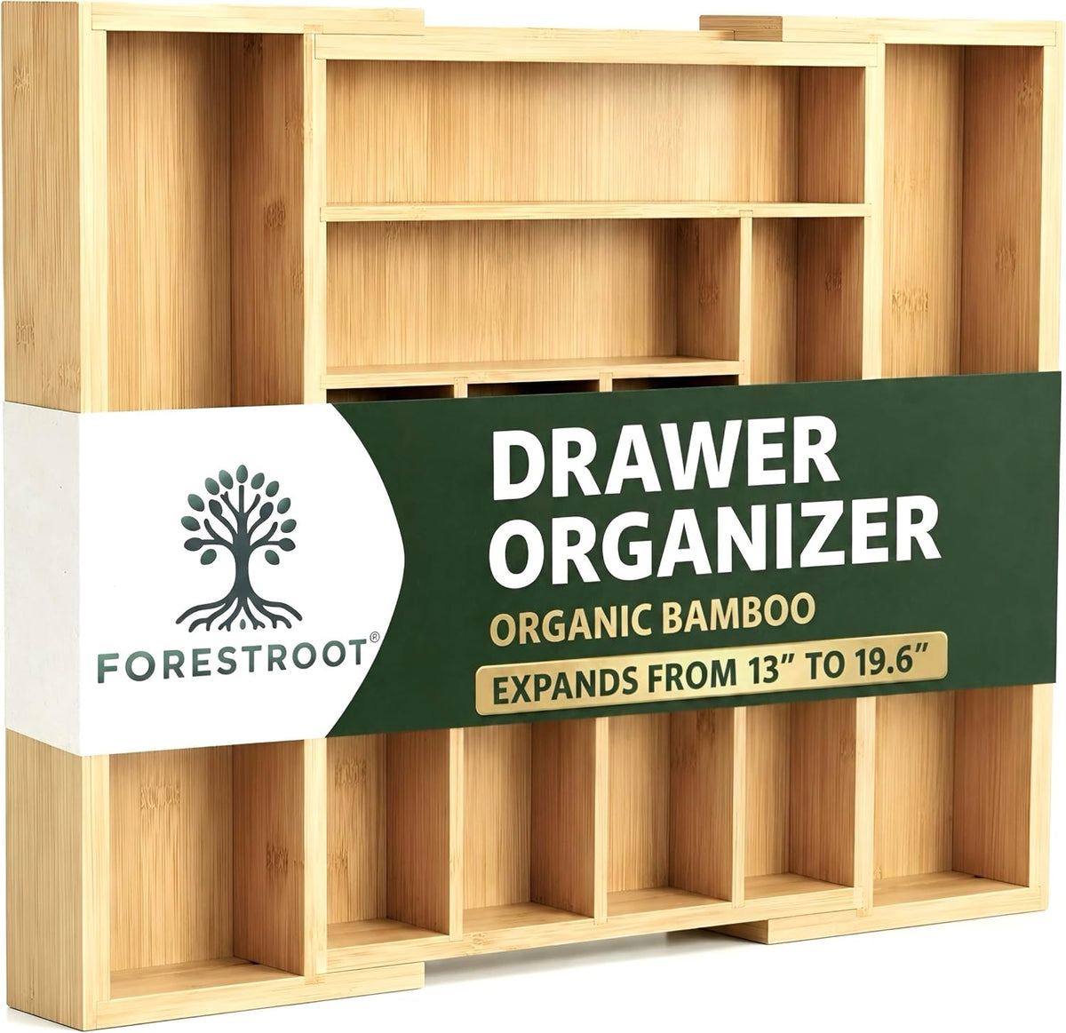 Bamboo Drawer Organizer, Expandable 8-Slot Silverware & Utensil Tray for ...
