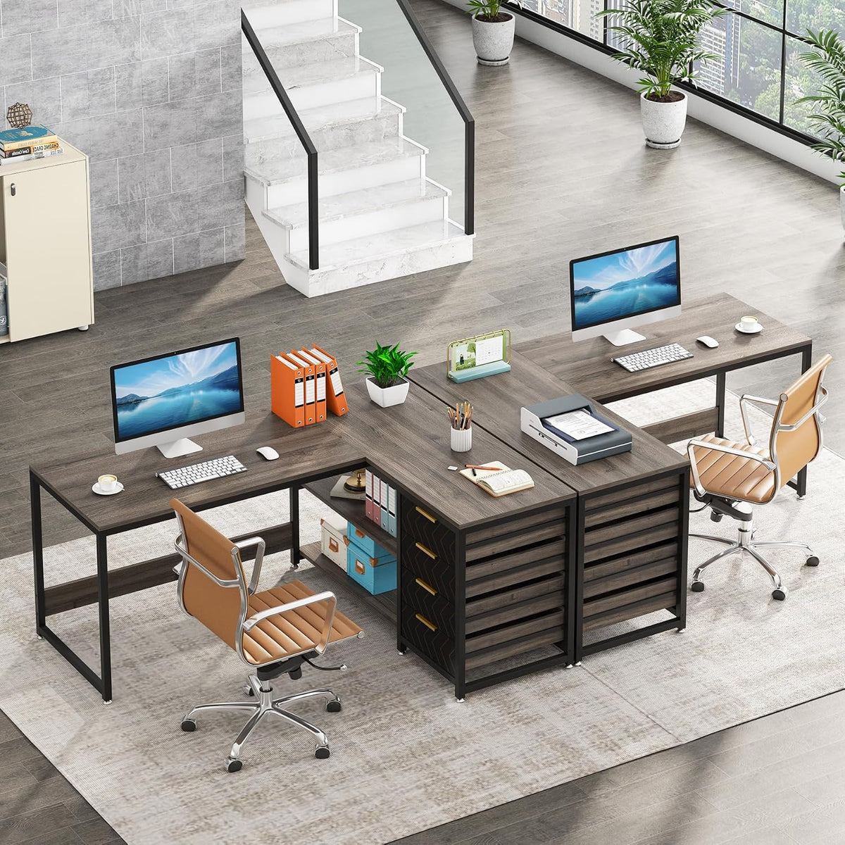 Tribesigns L Shaped Computer Desk with Storage Drawers, 59 inch Corner Desk w...