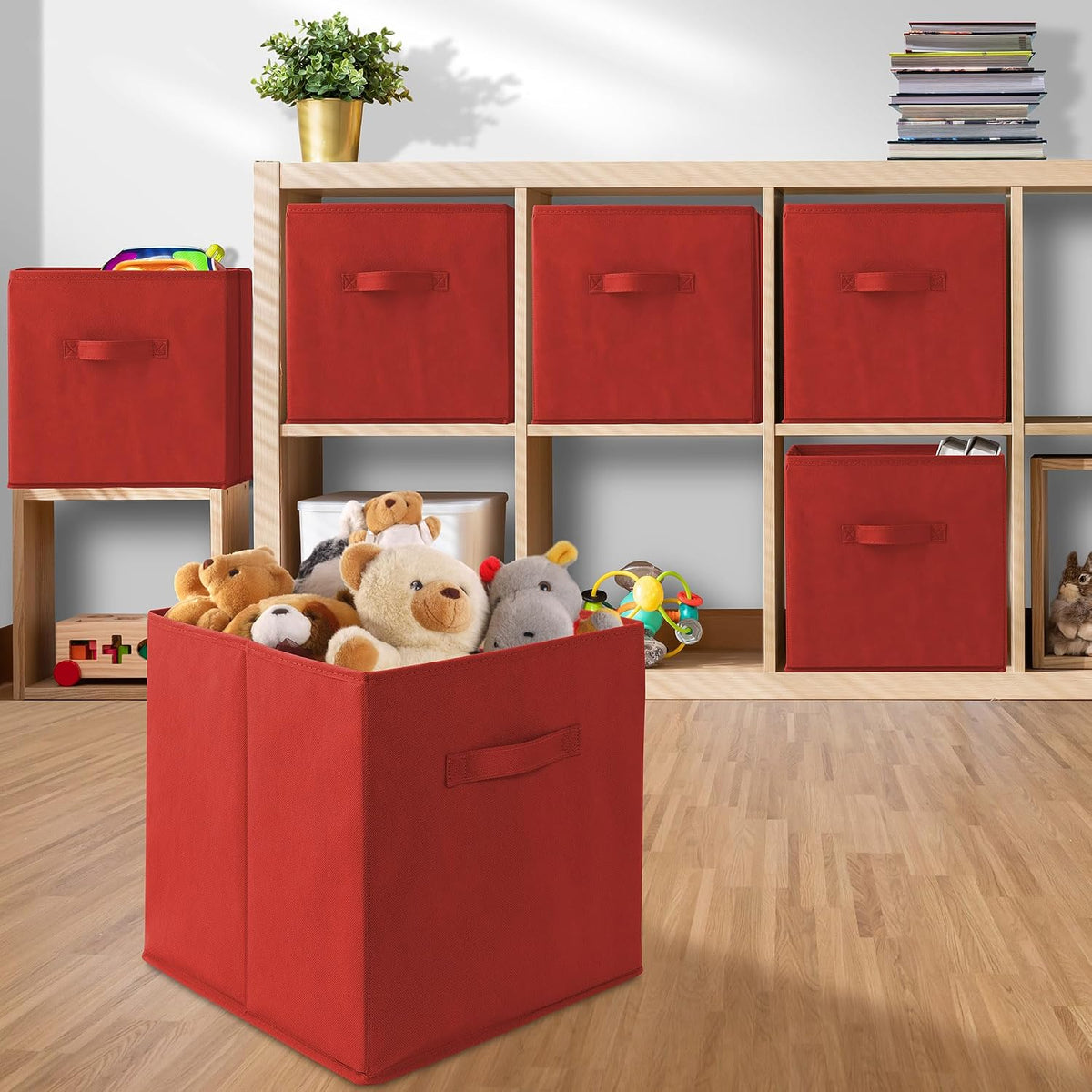 Casafield Set of 6 Collapsible Fabric Cube Storage Bins, Red - 13" Folda...