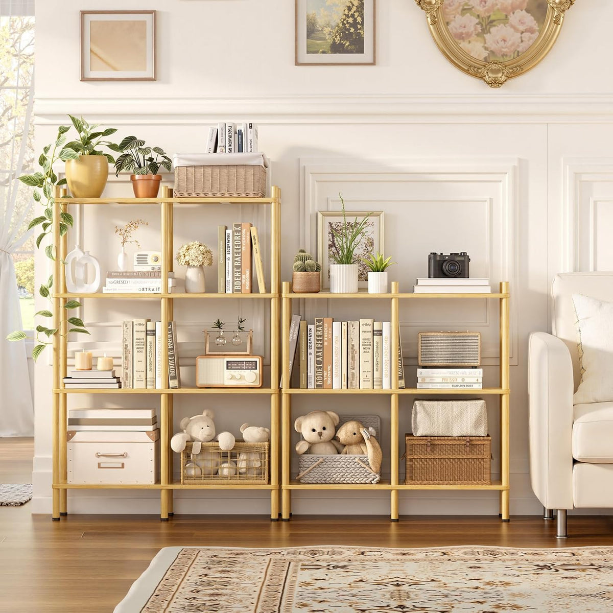 3 Tier Book Shelf, Wide Bamboo Bookshelf, Bookcase with 6 Open Display Shelve...