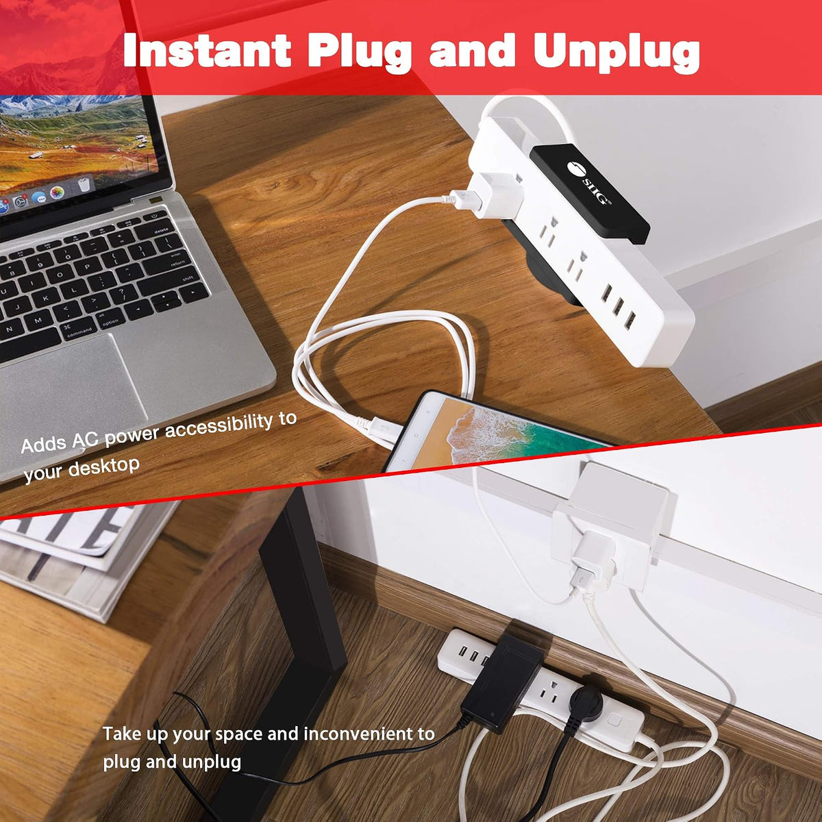 SIIG Power Strip Clamp Holder with Cable Management, CE-MT2Y12-S1