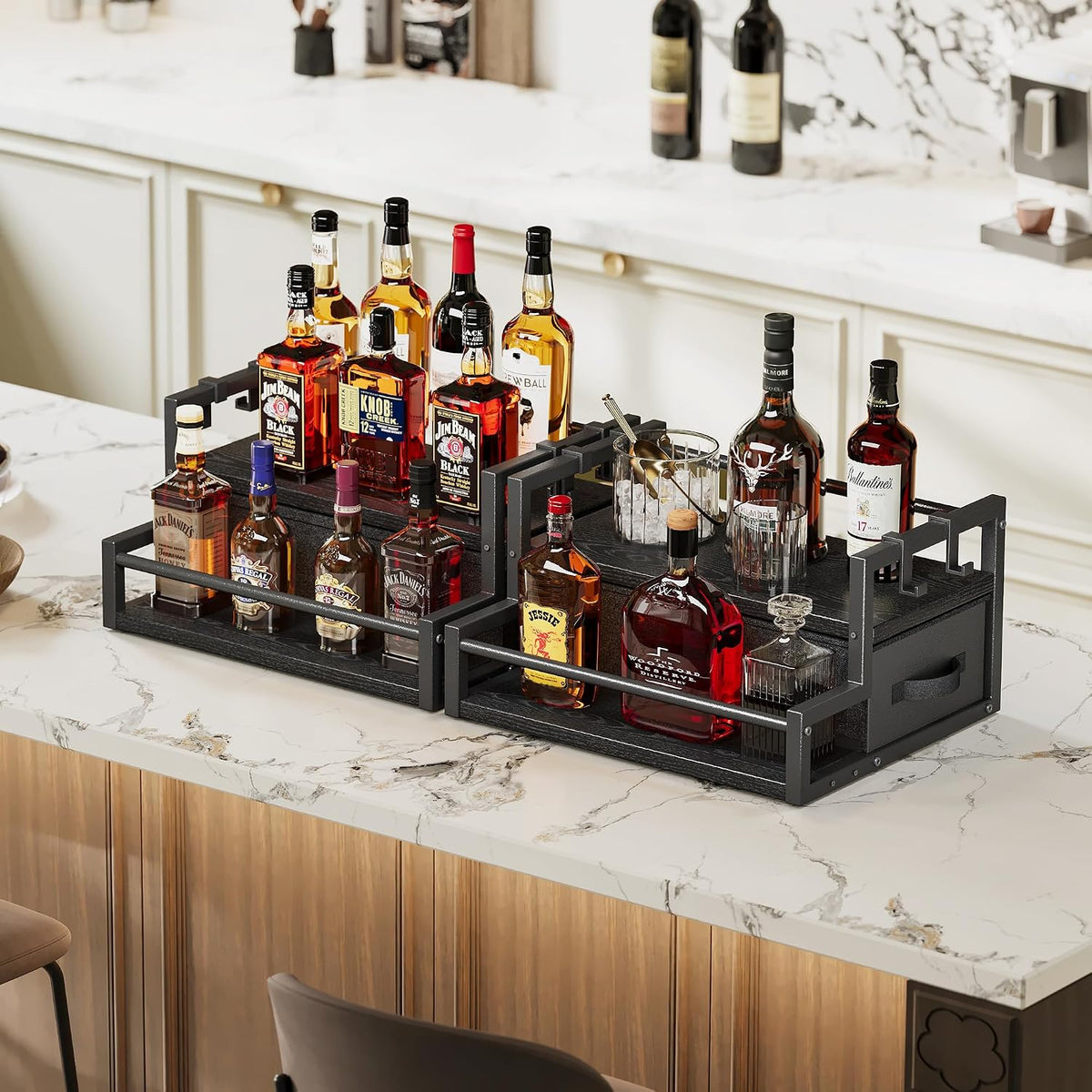 Homeiju Coffee Syrup Organizer Rack, 2-Tier Bottle Coffee Bar Accessories