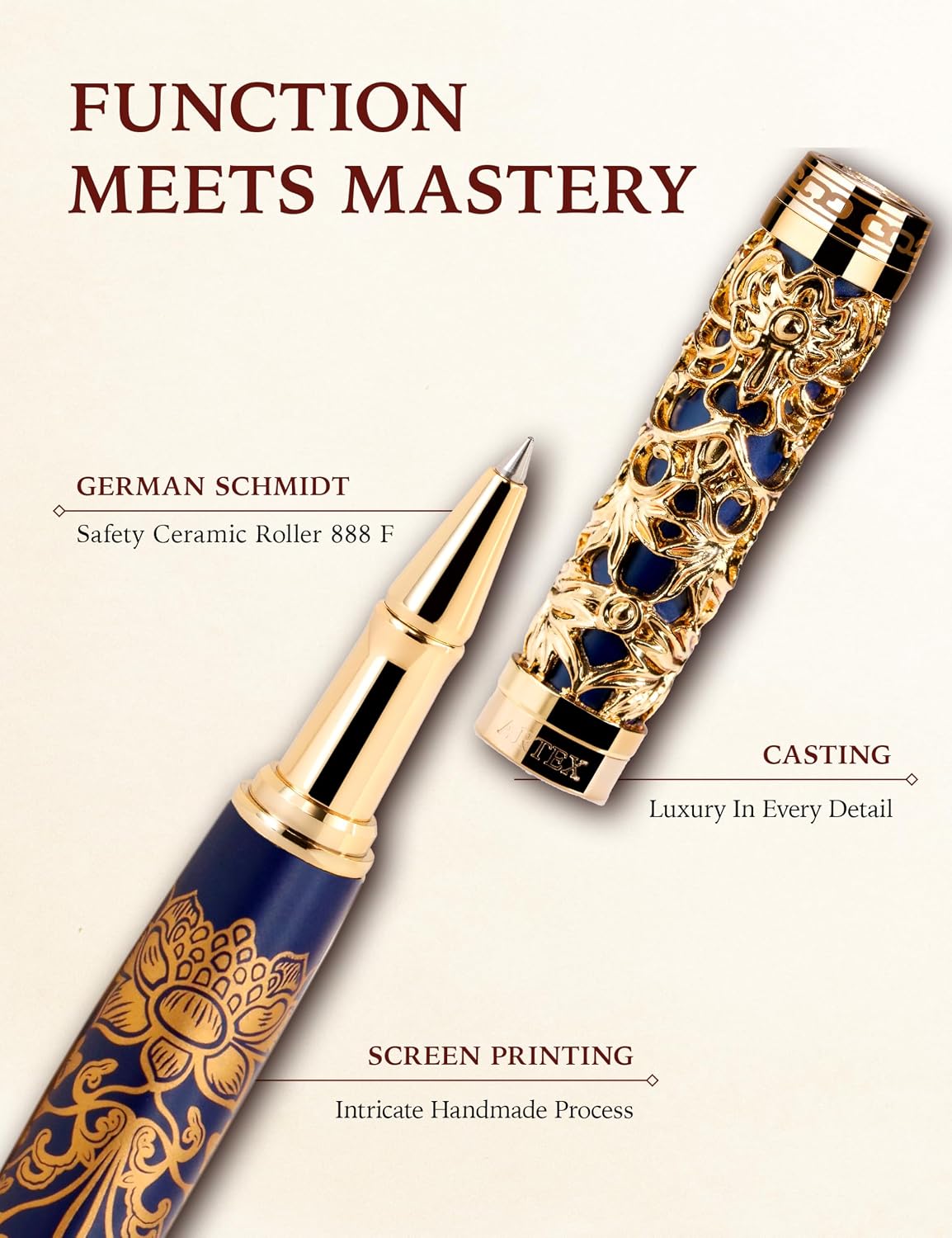 ARTEX x National Palace Museum Gold Lotus Rollerball Pen & Marble Stand Set