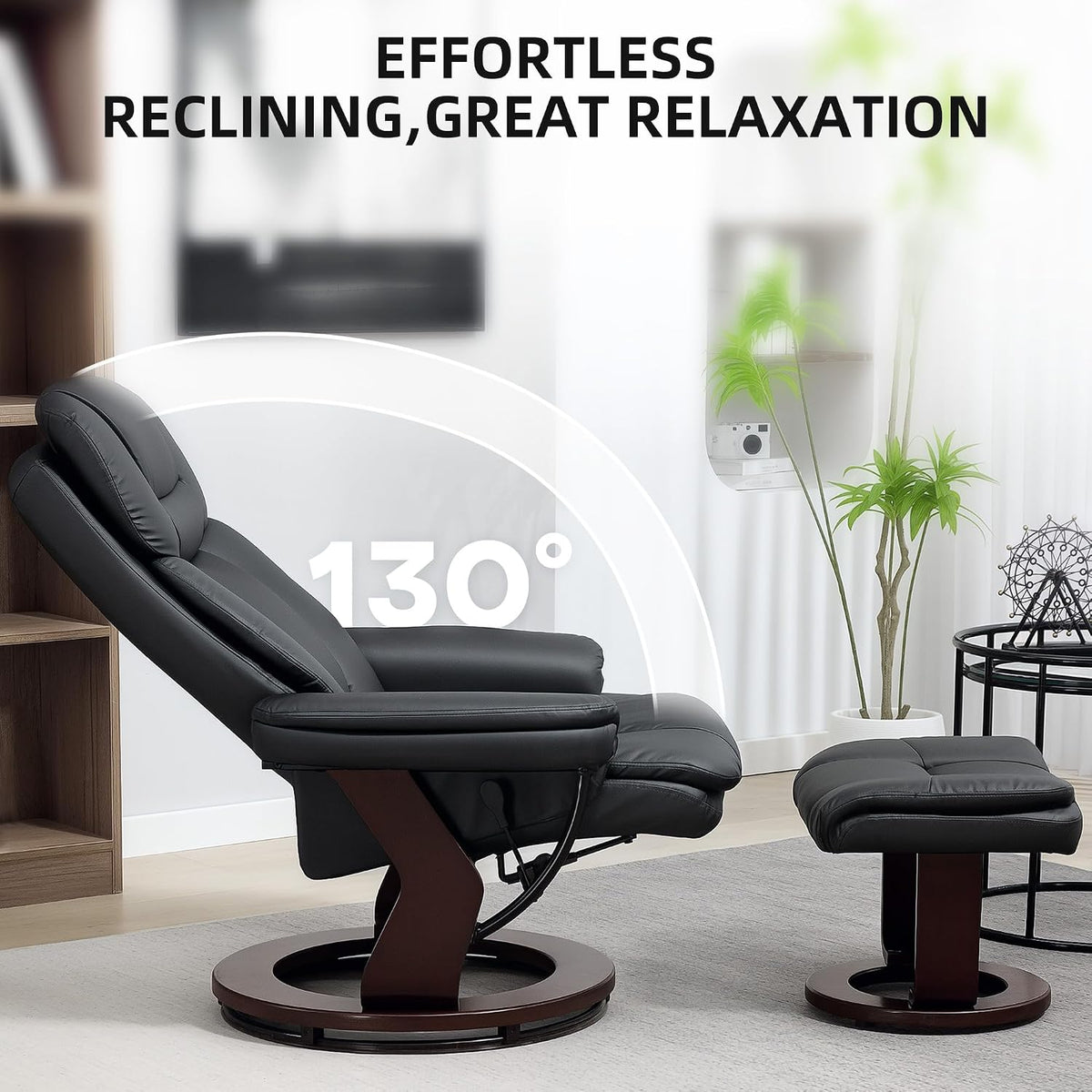 HOMCOM Swivel Recliner Chair with Ottoman, Adjustable Backrest Black