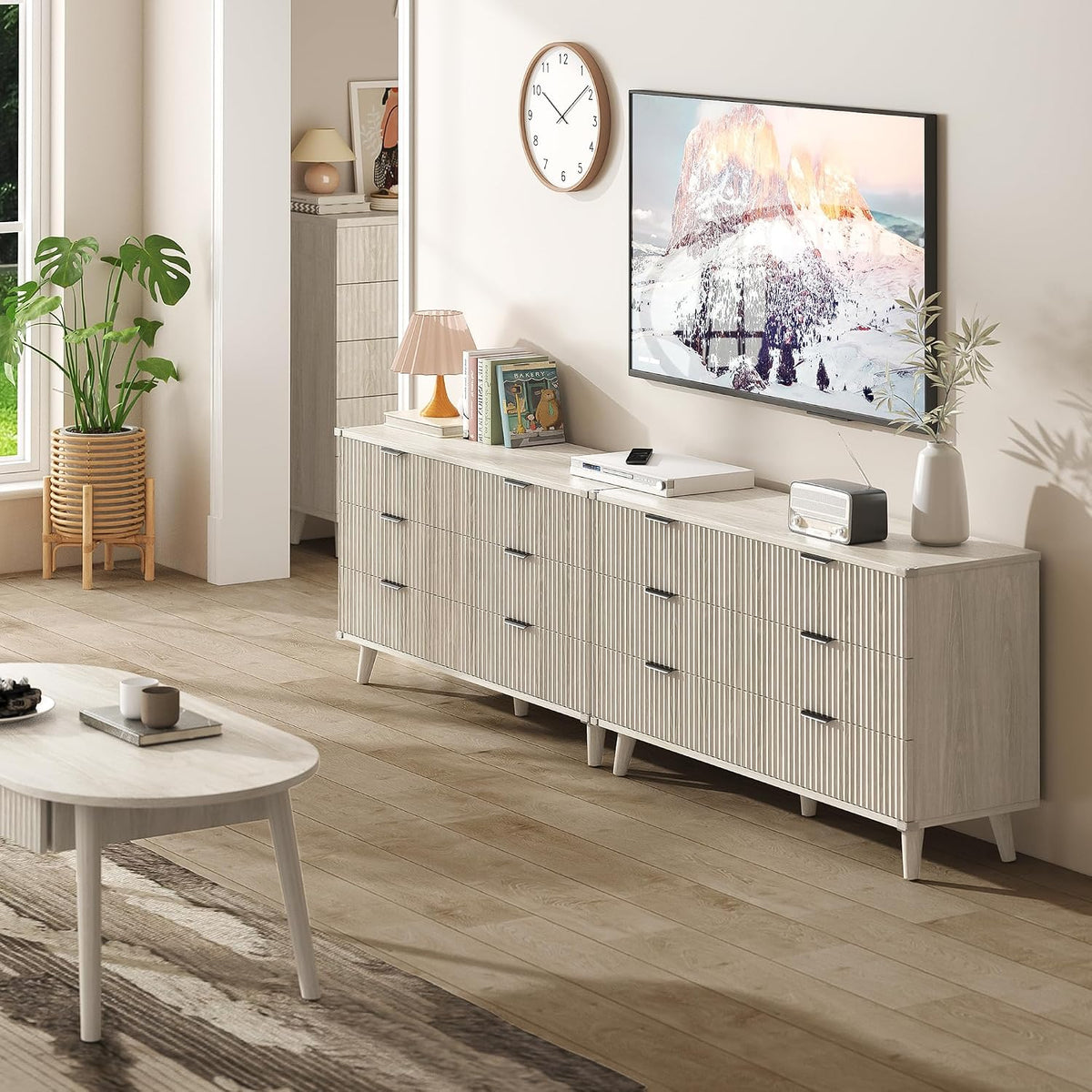 Wood Tall 6 Drawers Dresser, 53.2" W Fluted Modern Dressers for Bedroom