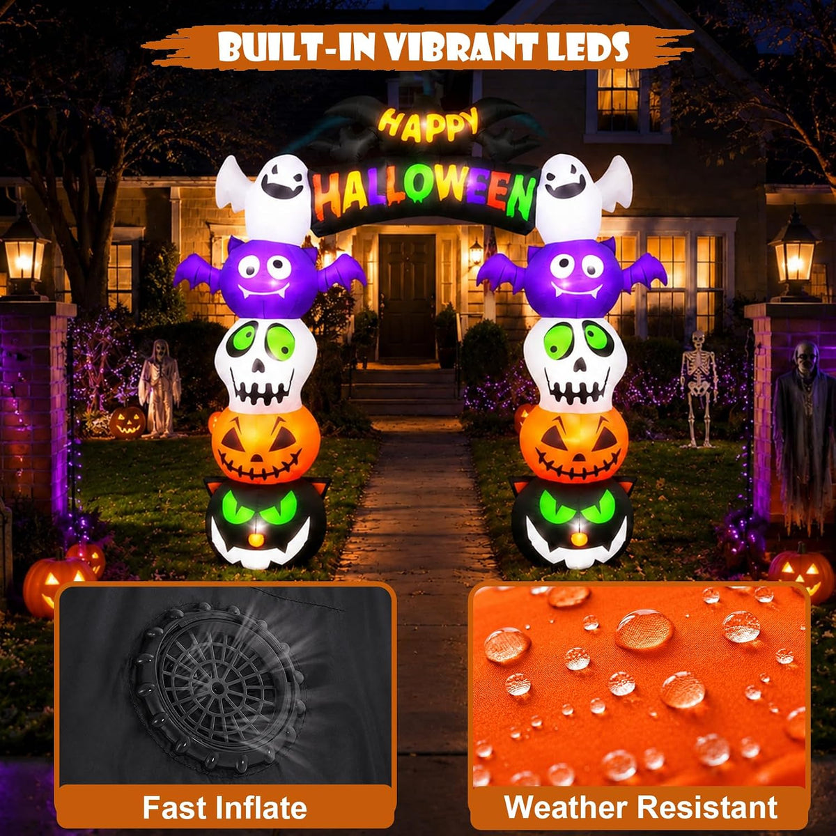 Halloween Inflatable Archway 8FT Walk Through Pumpkin Ghost