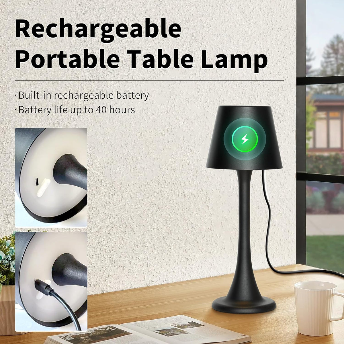 Mr. White Outdoor Waterproof Cordless Rechargeable Portable Touch Battery Ope...