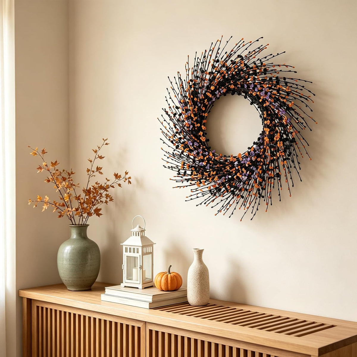 Idyllic 24 Inch Halloween Wreath Black Orange Purple for Front Door