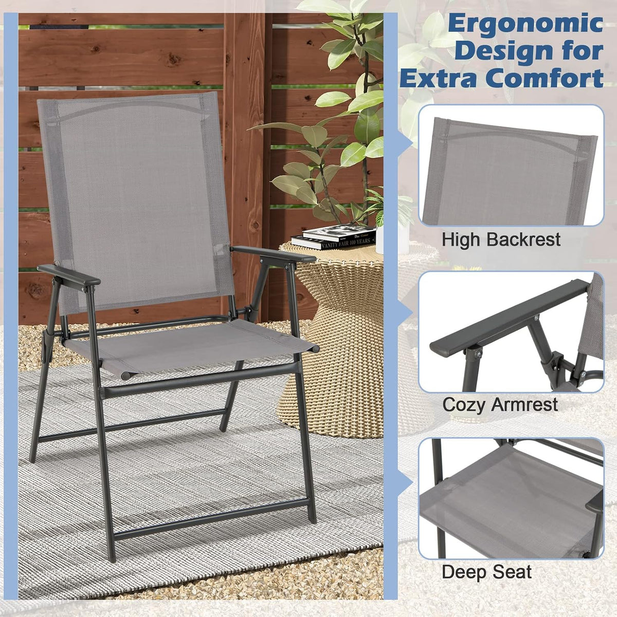 Tangkula Set of 4 Patio Folding Chairs, High Back Dining Chairs with Weather-...