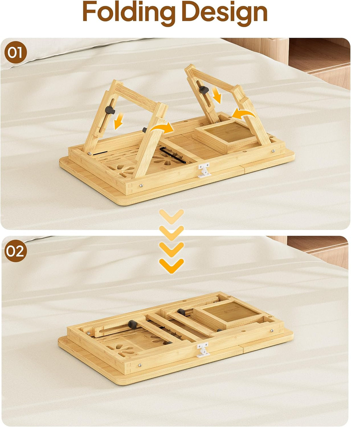 Bamboo Lap Desk, Adjustable Bed Desk with 4 Angle Options & Folding Design