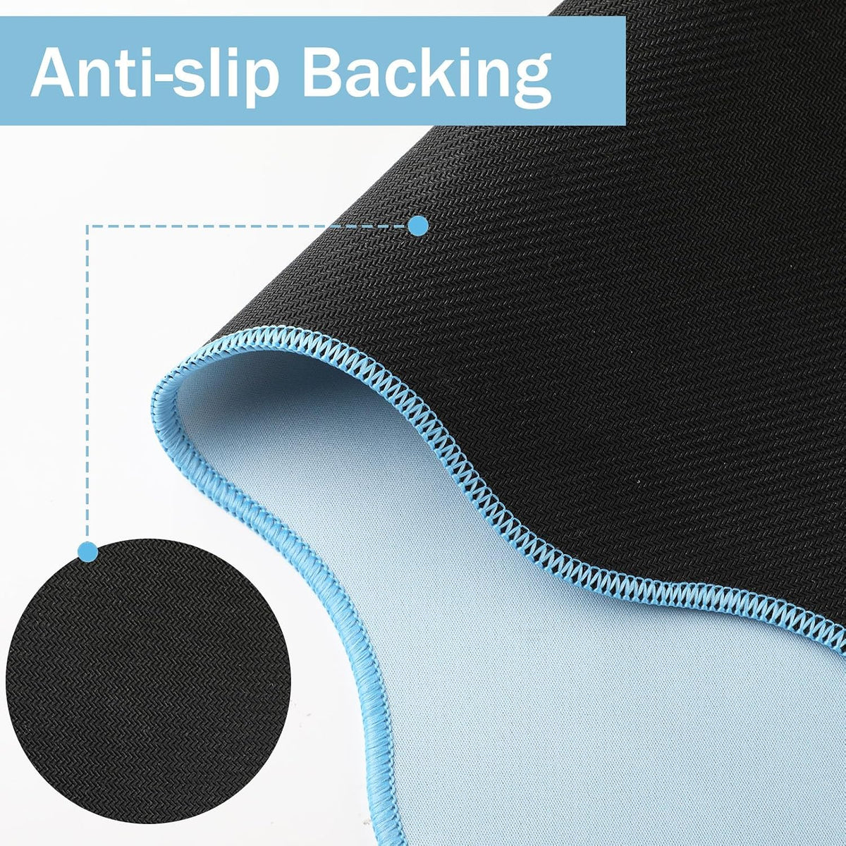 Sabary Scalloped Desk Mat Keyboard Mouse Pad Set Blue 35.5 x 15.7 Inch
