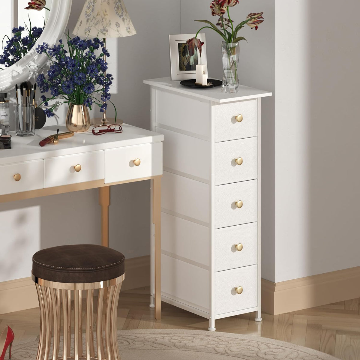 GiftGo Narrow Dresser Cabinet Vertical Slim Dresser Chest of Drawers Skinny S...