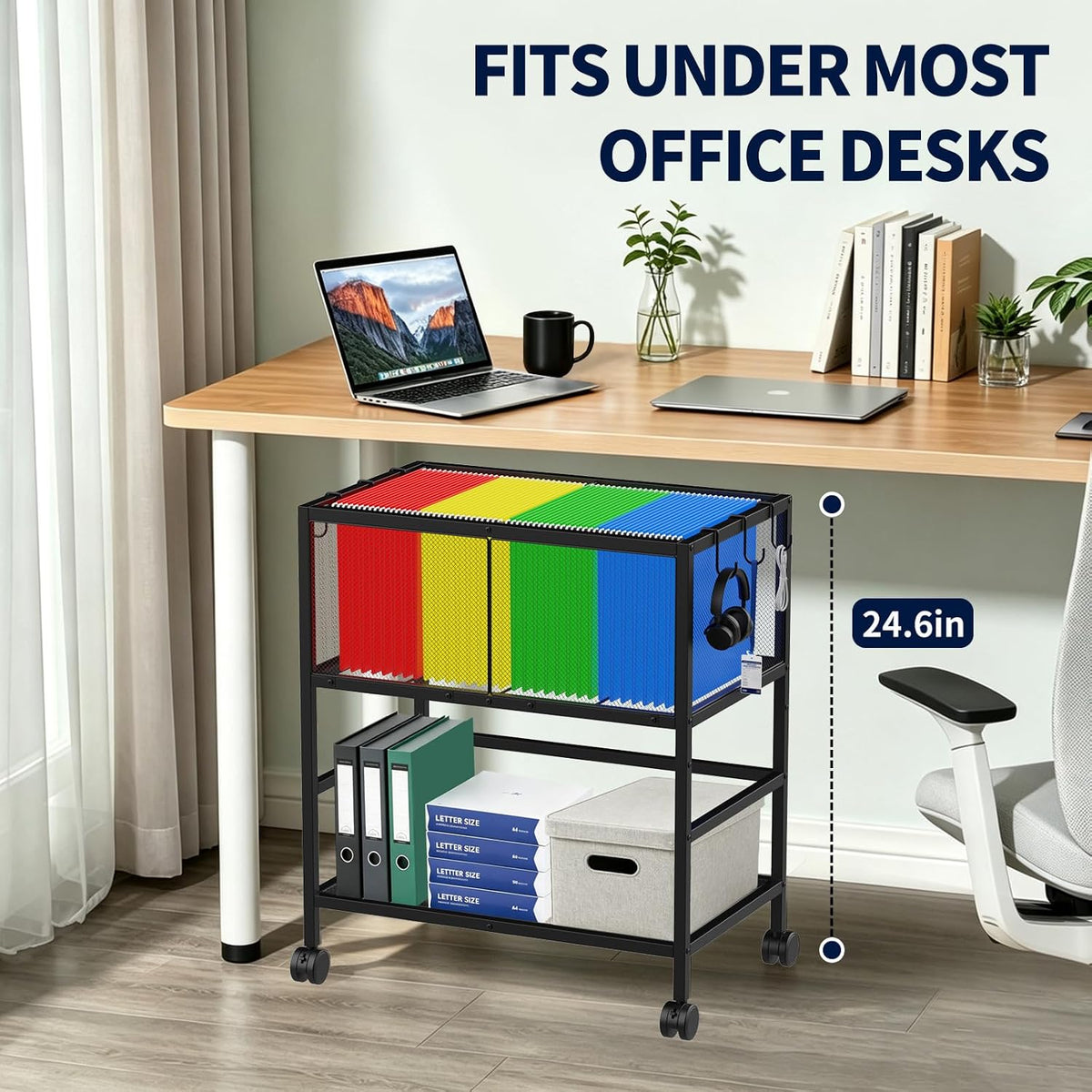 Rolling File Cart, Mobile File Cabinet with 360° Wheels for Home Office