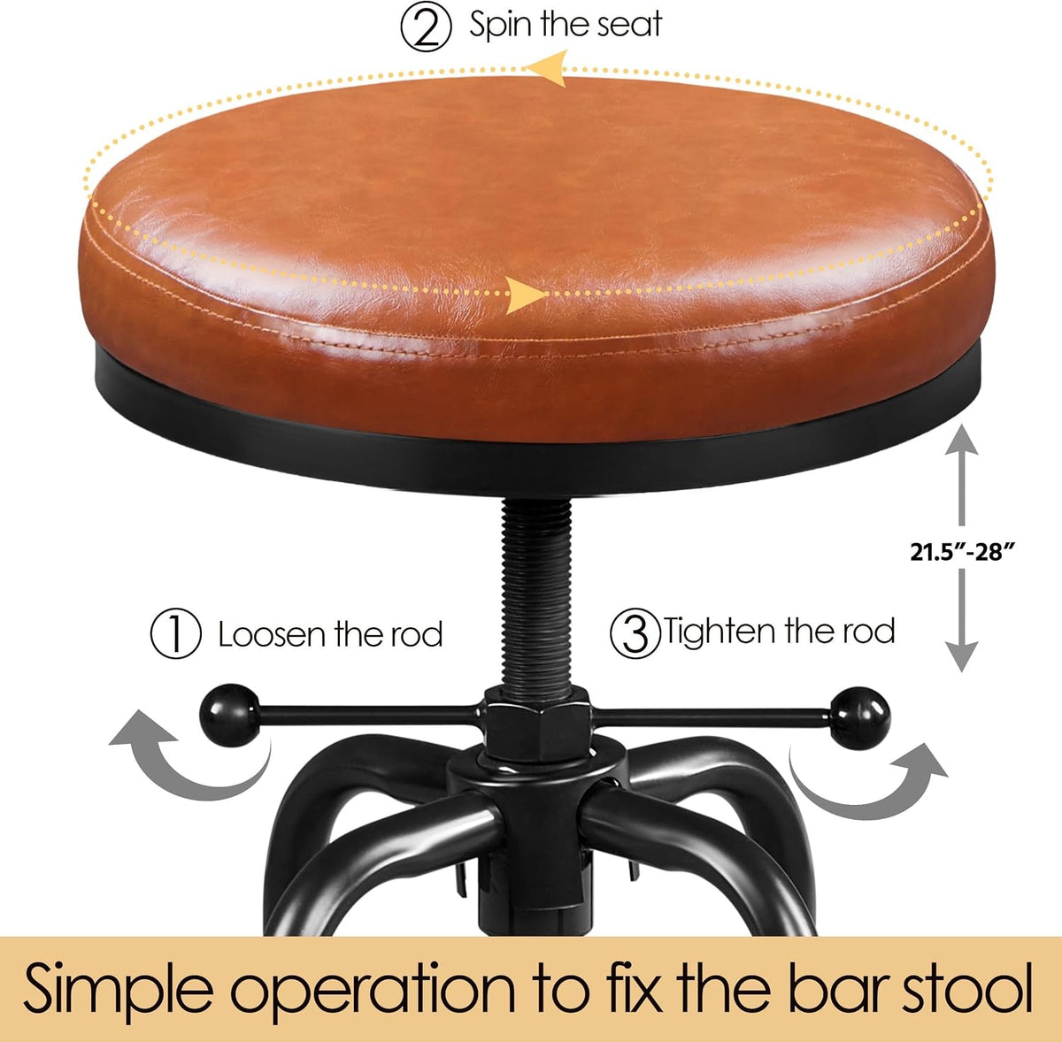Yaheetech Adjustable Bar Stool 21.5-28" Kitchen Stool Light Brown, 4PCs