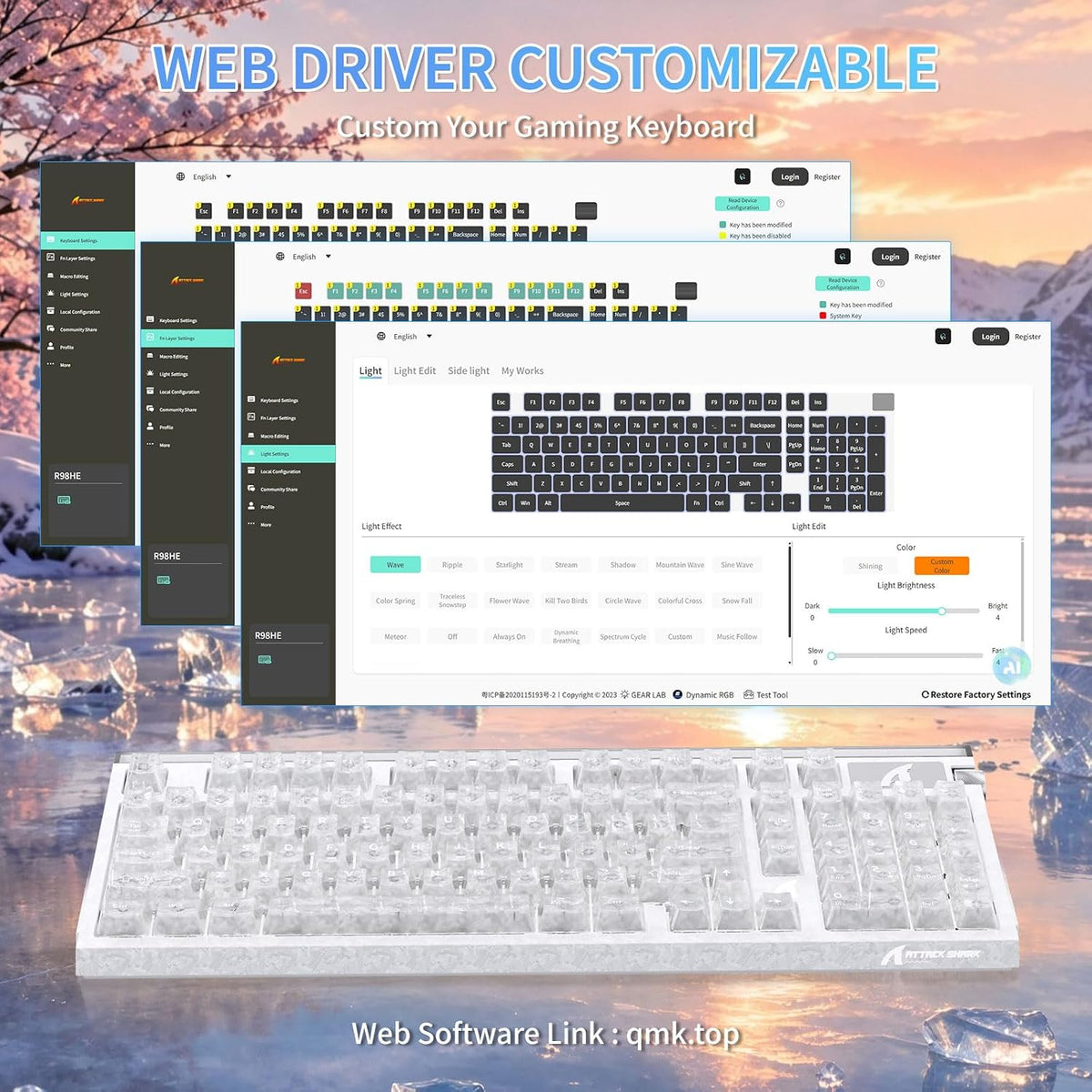 ATTACK SHARK R98 HE 8KHz Wired Hall Effect Gaming Keyboard,98% Layout,White