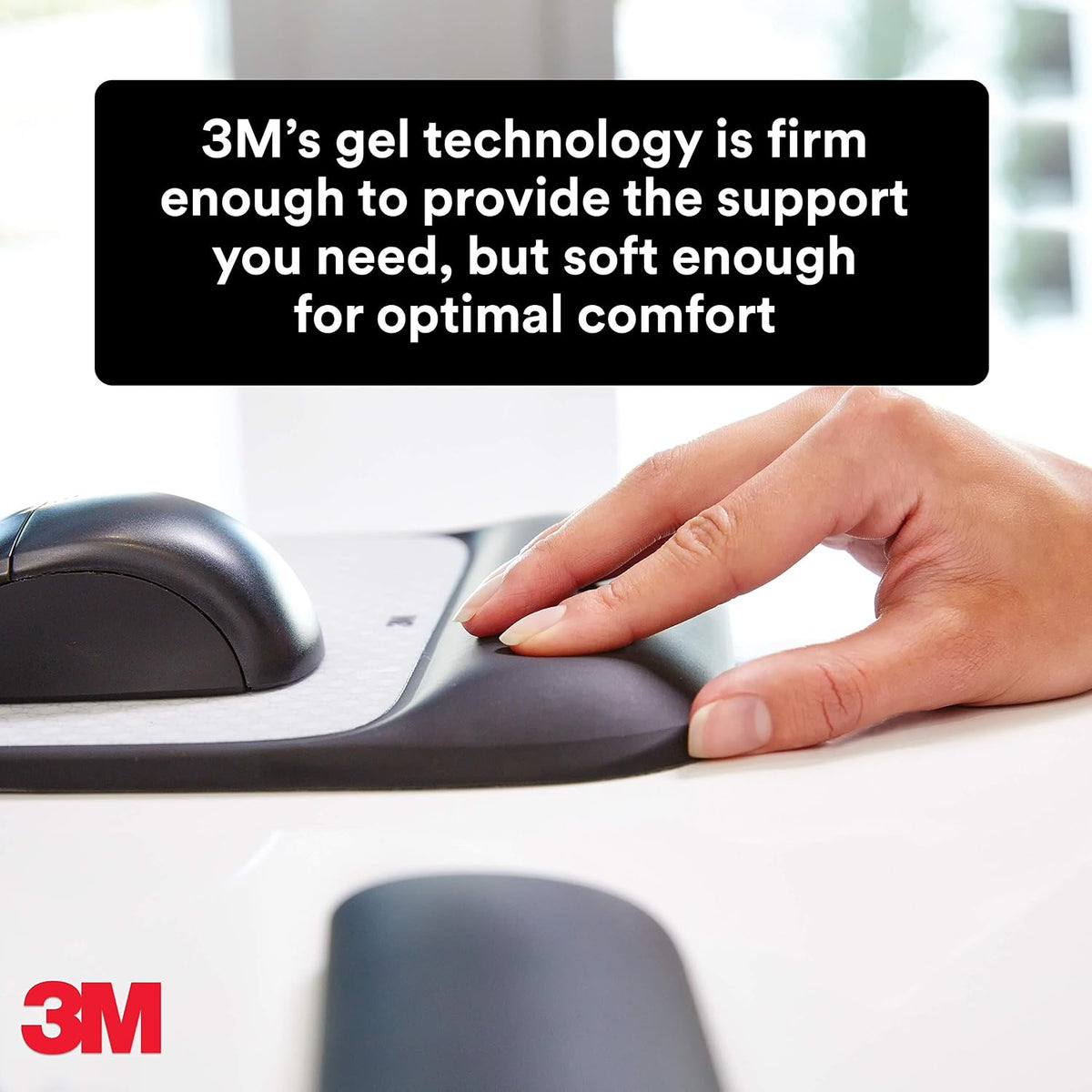 3M Precise Mouse Pad with Gel Wrist Rest, 8.4 in x 8.8 in, Black