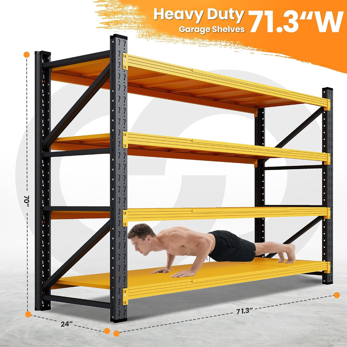 71.3” Wide Heavy Duty Metal Garage Shelving, Adjustable Storage Shelf