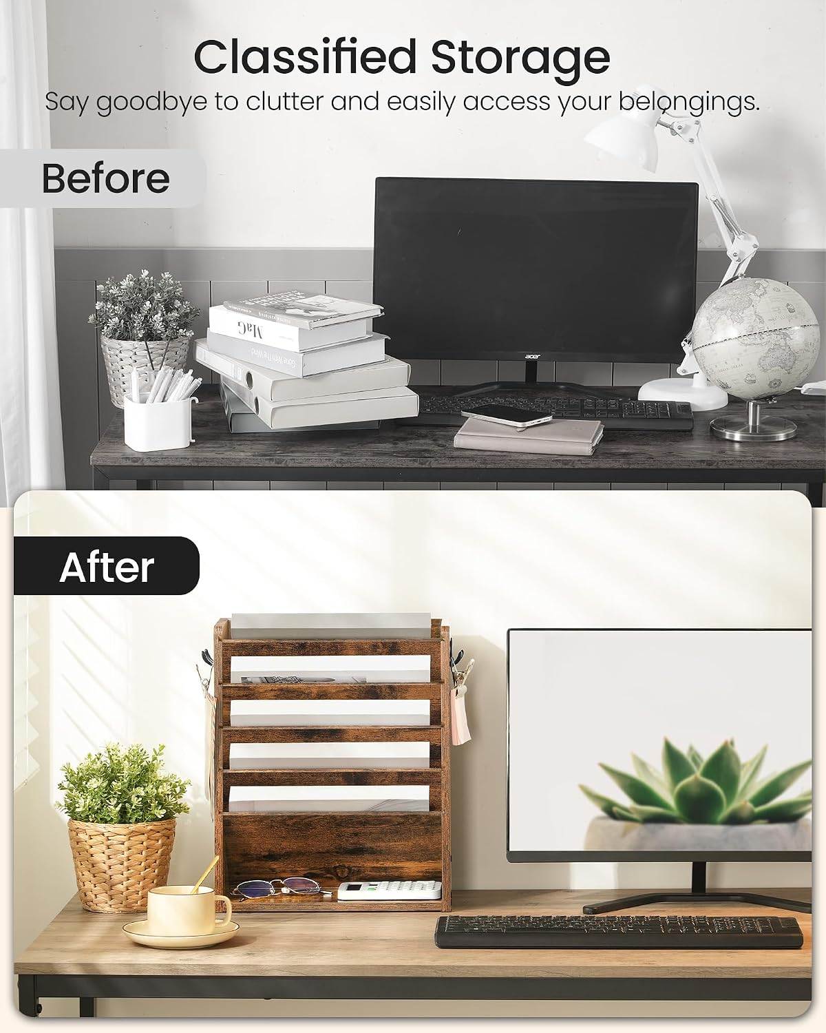 CHOEZON Wall File Organizer, 6-Tier Vertical Mount Hanging Holder with 2 Side...
