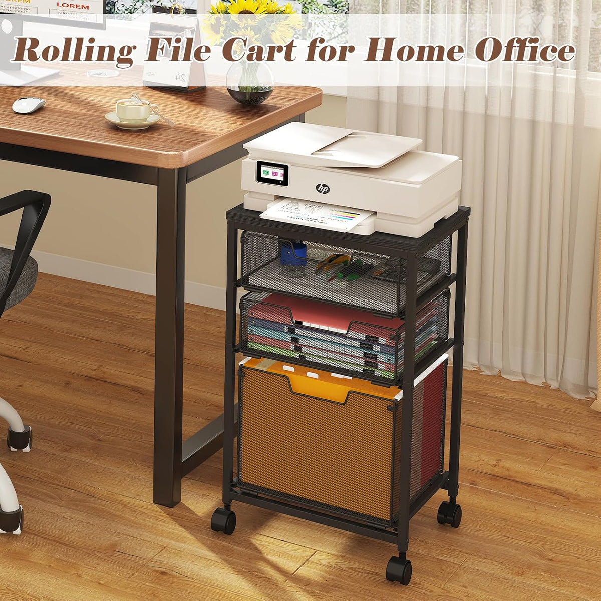 Sbanmao Rolling File Cart with 3 Drawers, Filing Cabinet, Hanging Folder Hold...