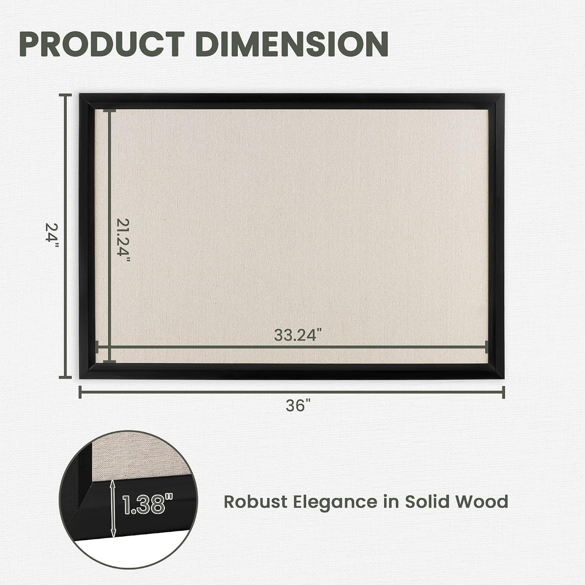 Bulletin Board Cork Board with Linen, 100% Wood Framed 24" x 36" Bu...