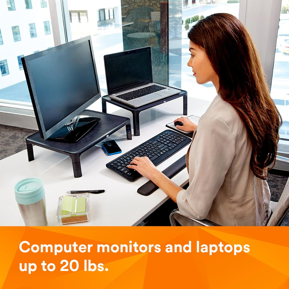 3M Adjustable Computer Monitor Stand, 16 in x 12 in x 13.6 in