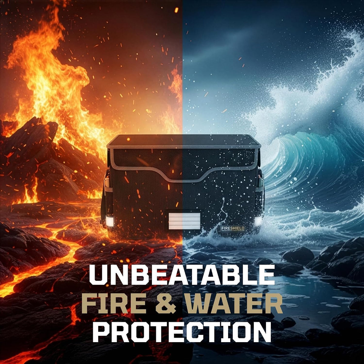 FIRESHIELD PRO 5200°F Fireproof Document Box with Lock – Portable Water Resis...