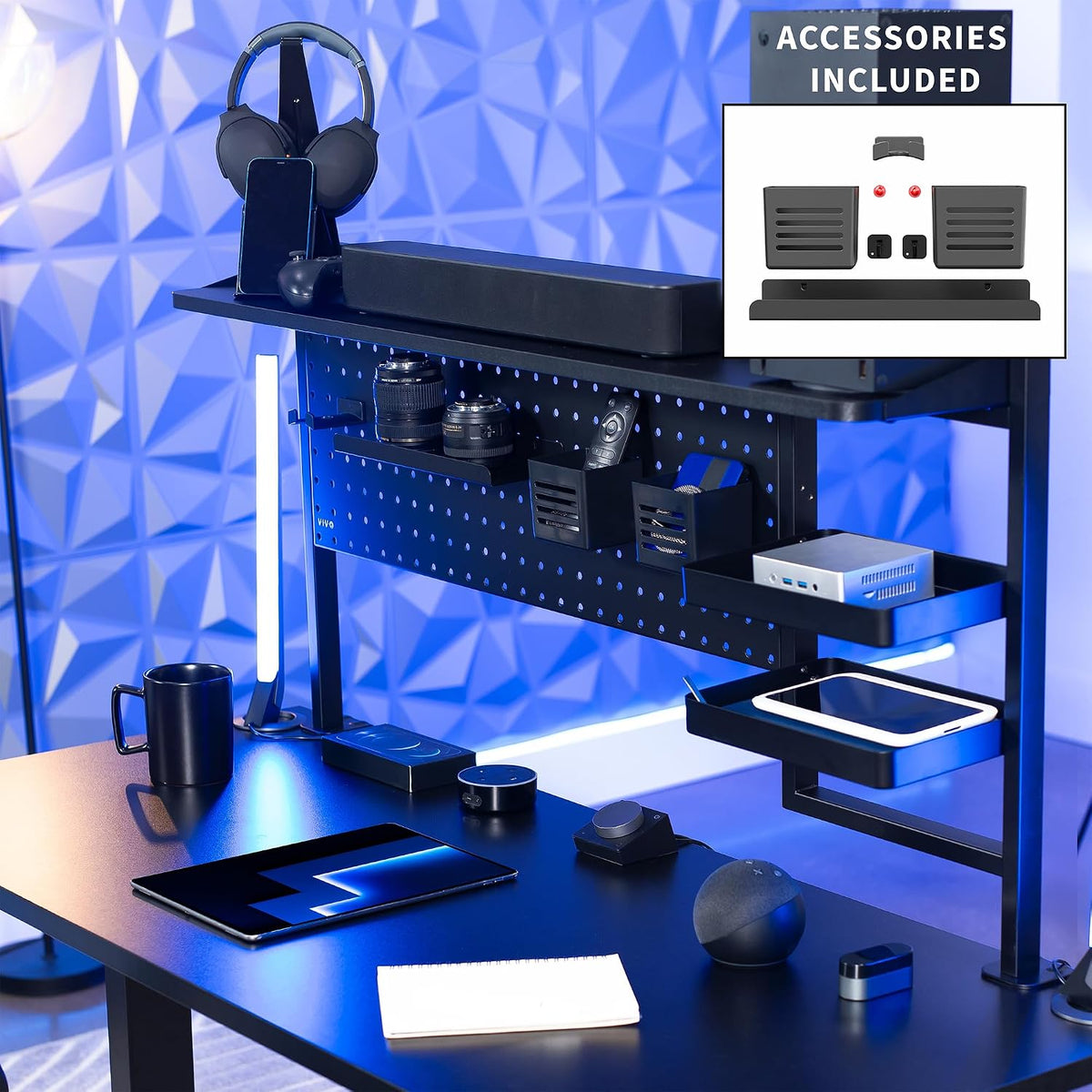 VIVO Black Clamp-on 46 x 25 in Desk Pegboard System, PP-PBSF46