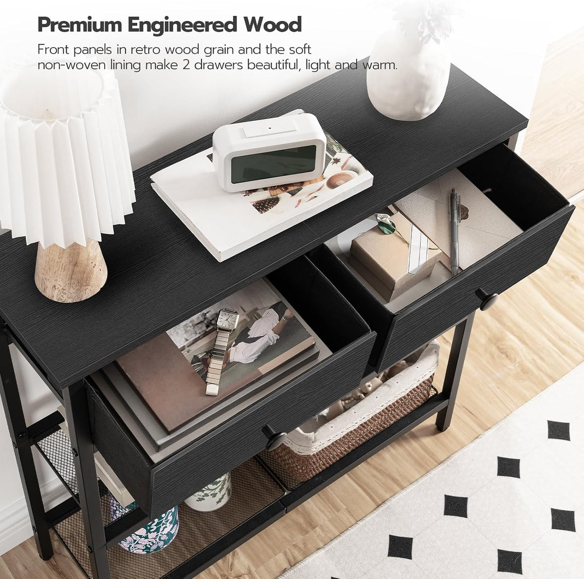 HOOBRO 29.5" Narrow Console Table with 2 Fabric Drawers, Small Sofa Table