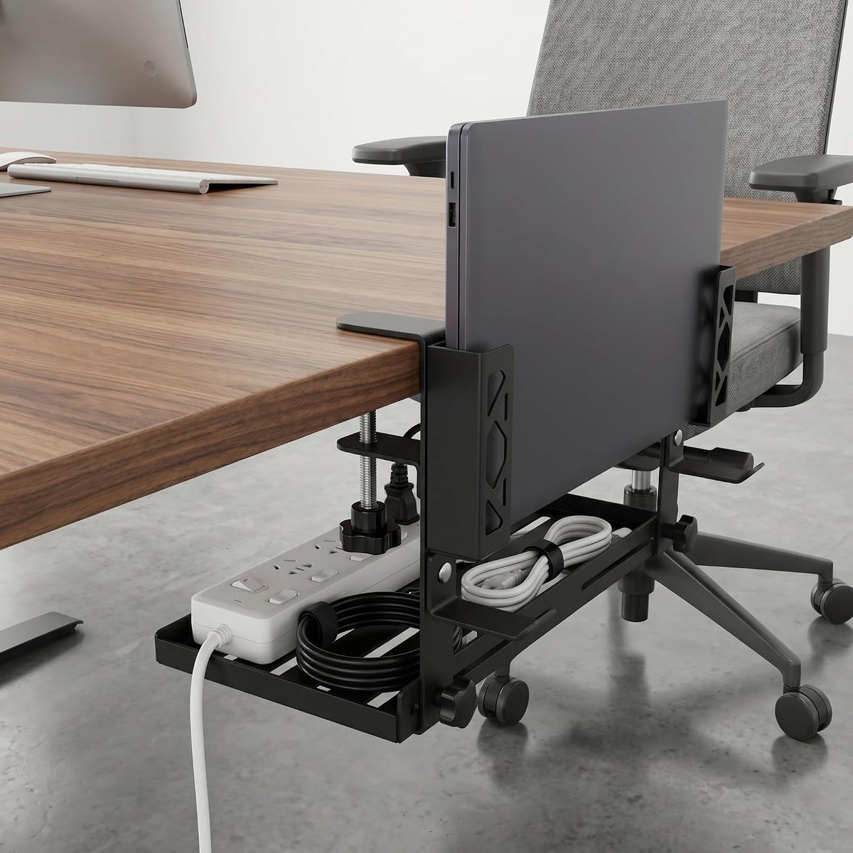 Loscarol Adjustable Under Desk Laptop Holder with Cable Management Tray