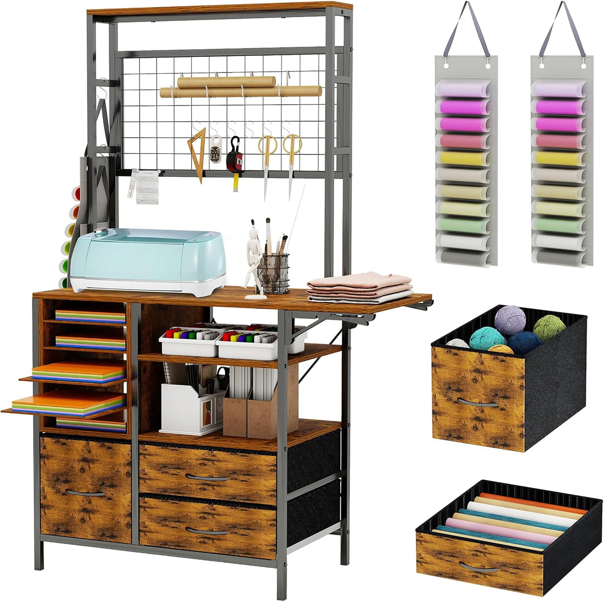 Craft Organizers and Storage Cabinet Brown Craft Table with Drawer
