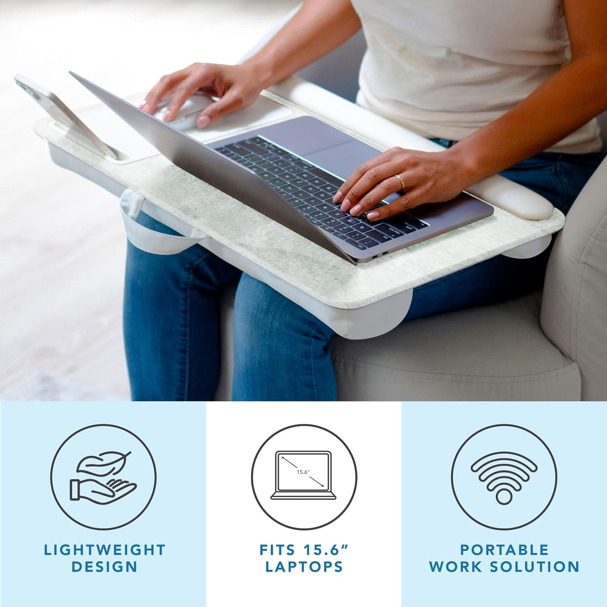 LAPGEAR Home Office Pro Lap Desk – Taj Mahal Marble, Fits 15.6” Laptops
