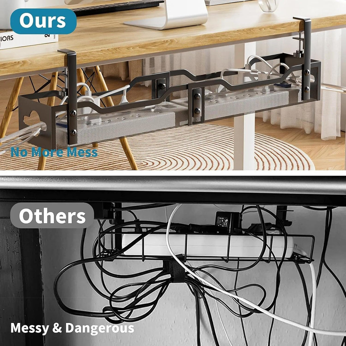 Under Desk Cable Management Tray Black, Litwaro Cable Management Under Desk N...