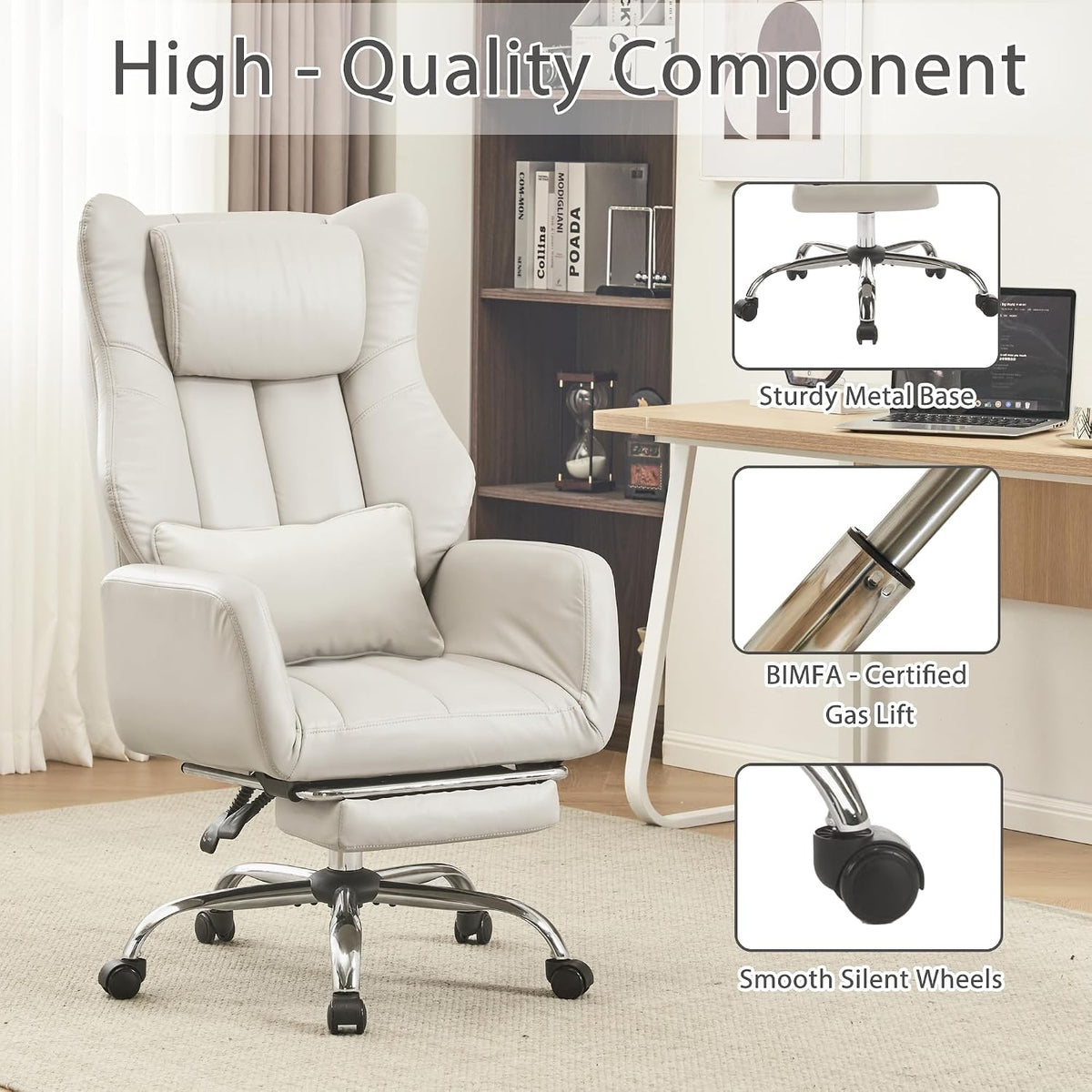 JOMEED Cross Legged Office Chair with Footrest,Flip Armrest,Beige