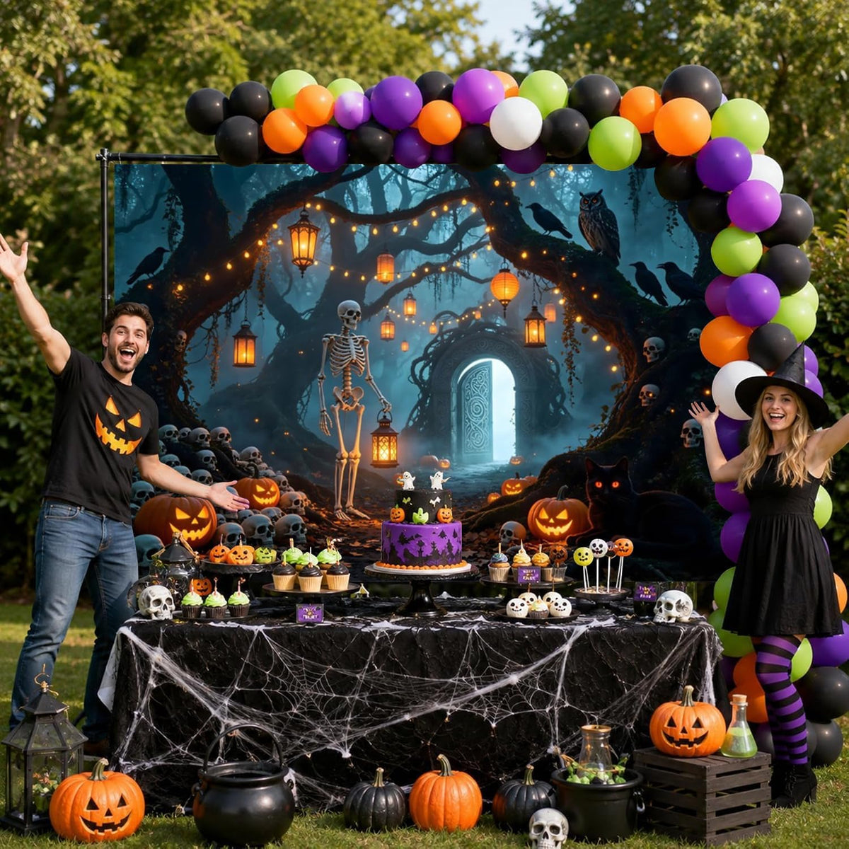 10x10ft Halloween Backdrop for Photography Skeleton Haunted Forest Backdrop