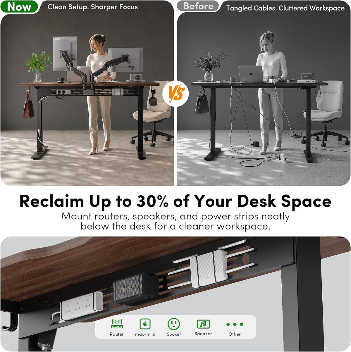 FEZIBO Electric Standing Desk with L-Shaped Crossbar & Cable Management S...