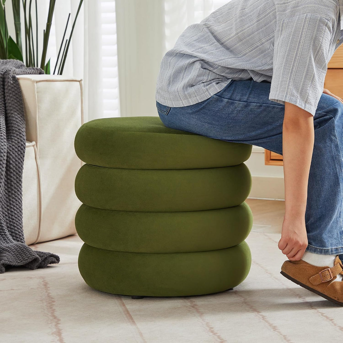 ONEVOG Round Storage Ottoman, 20" Small Ottomans Table with Removable Li...