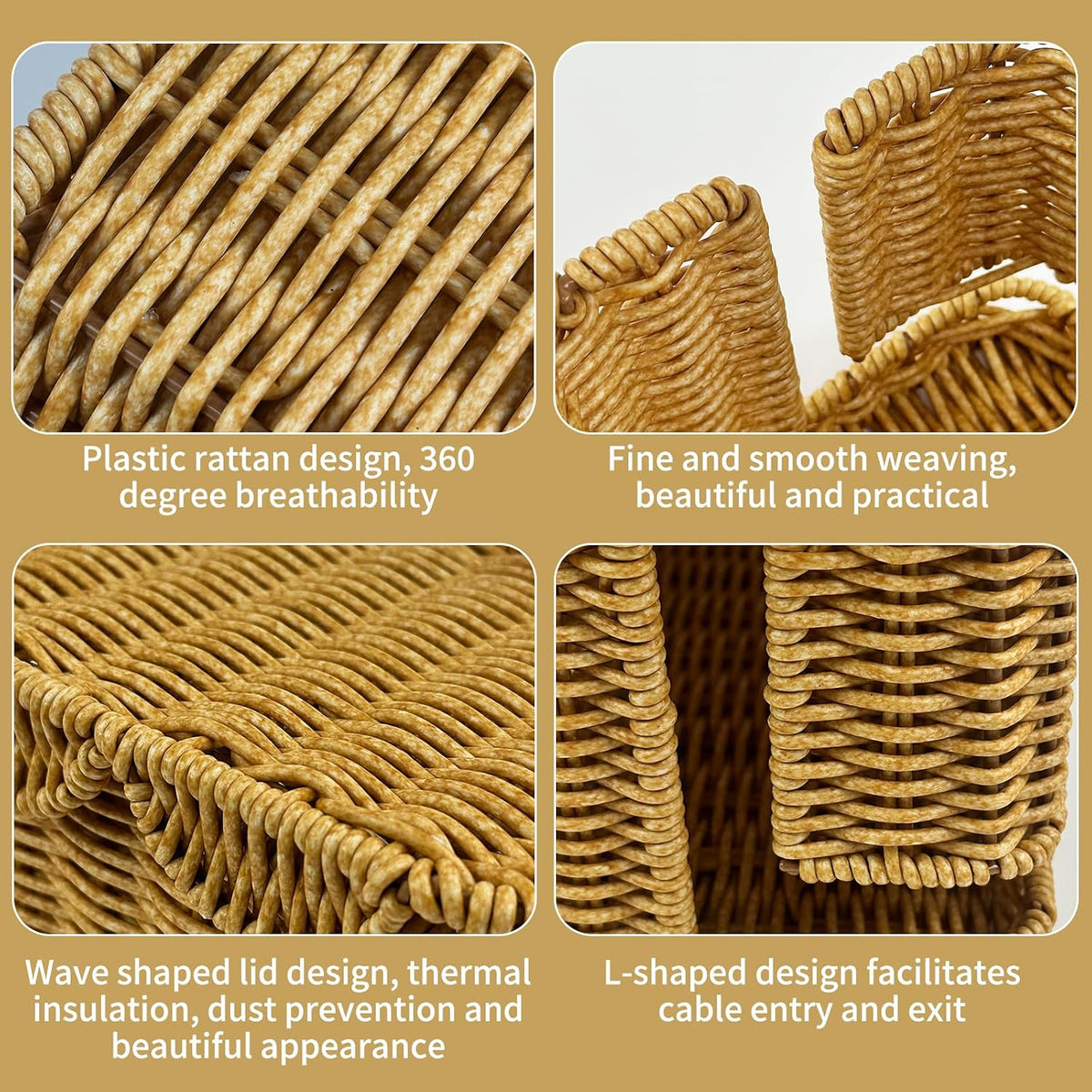 2 Pack Scalloped Edge Cable Management Box Handmade, Plastic Rattan Cable Org...
